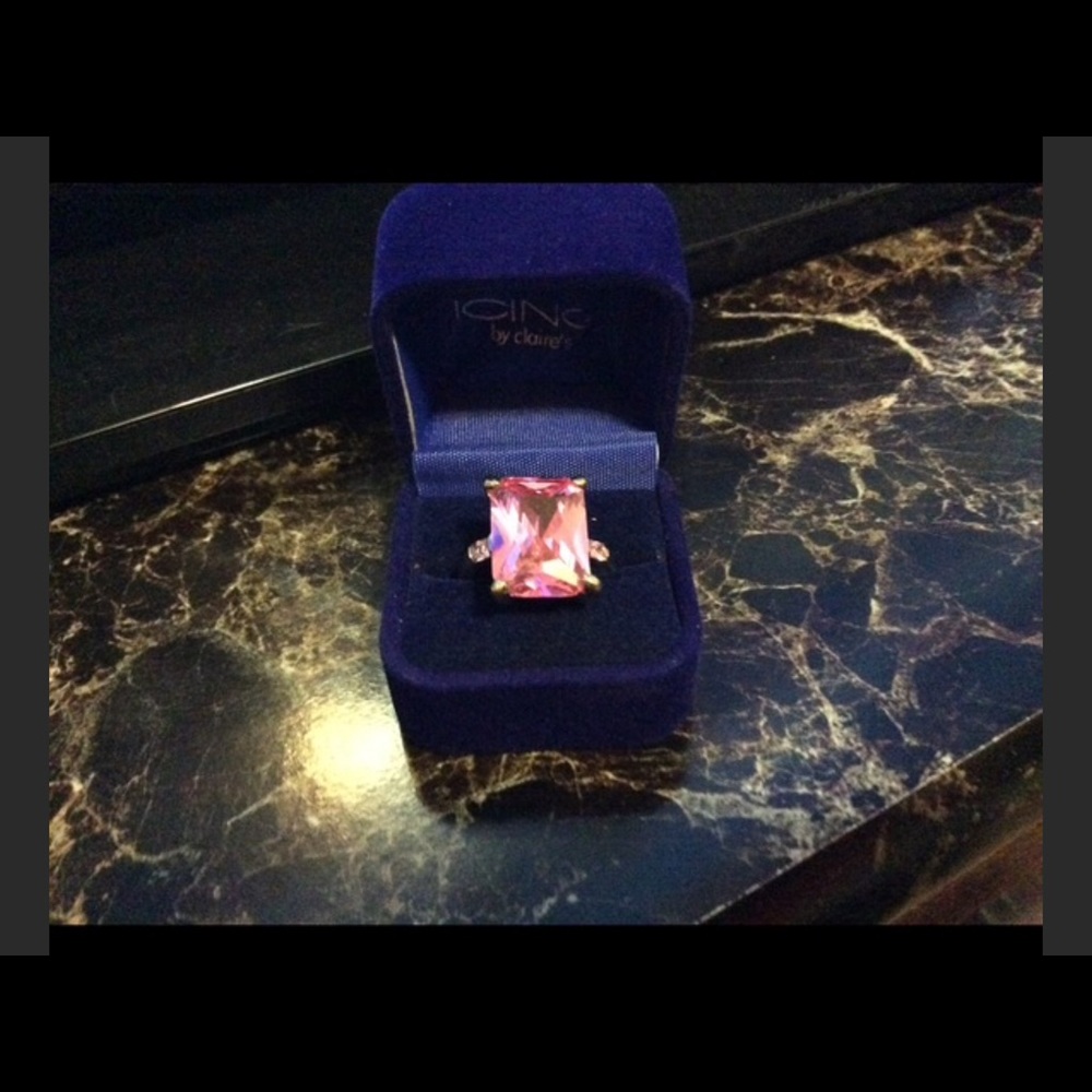 NEW Emerald cut simulated pink topaz & silver ring